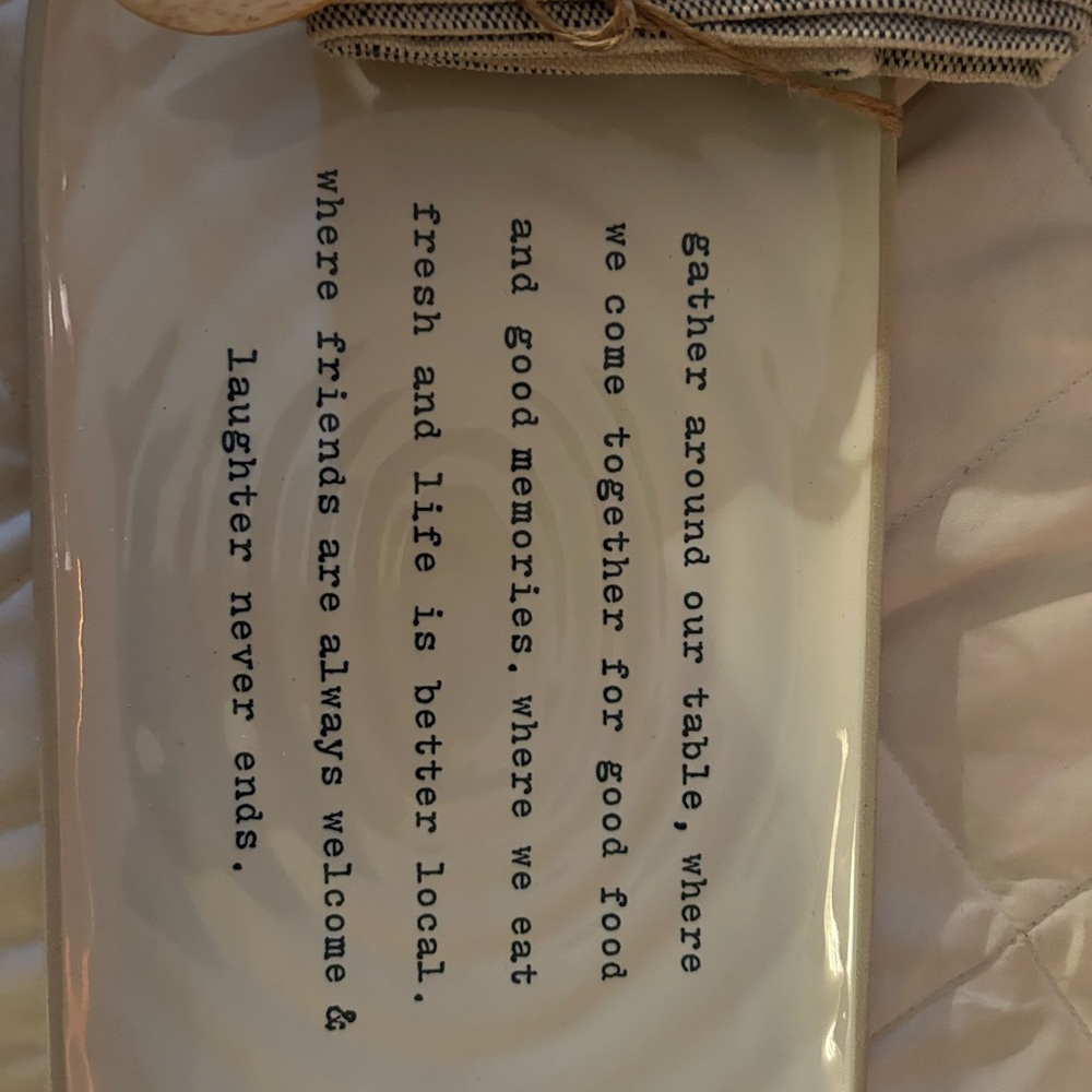 Mudpie Decorative White Ceramic Plate with Quote